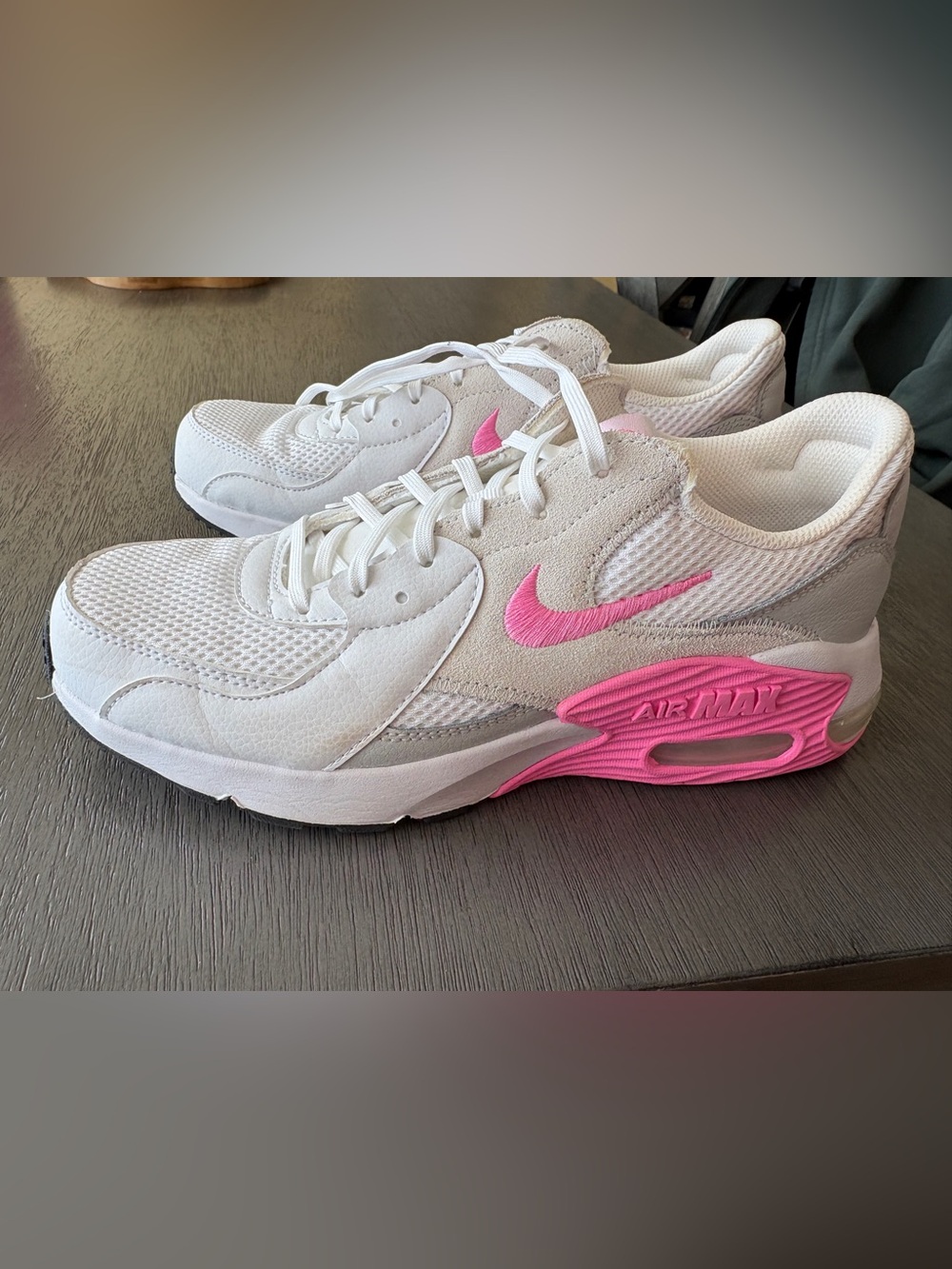Nike White Air Max Excee Sneakers with Pink Accents